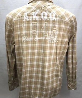 Рубашка мужская Akoo & Co размер 2XL желтая фланелевая клетчатая - 1946 кровавый пот слезы Bn8 - Изображение 1 из 4