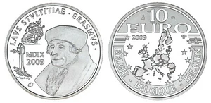 Belgien 10 Euro 2009 Proof Silber 925 Albert II Erasmus Ohne Kreisförmige - Bild 1 von 2
