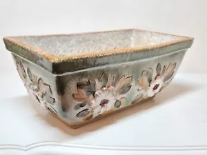 More details for beautiful rectangular shape italian ceramic glazed planter with flowers motifs.