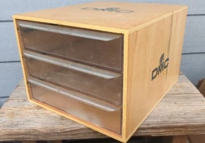 DMC Embroidery Thread Floss 3-Drawer Wood Storage Box Cabinet ONLY No Dividers - Picture 1 of 22