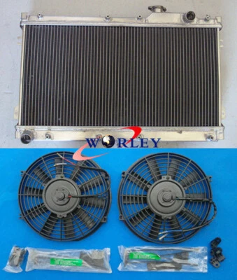 Radiador de alumínio + ventiladores para Mazda Miata MX5 MX-5 NA B6 BP 1.6L/1.8L 1990-1997 MT - Imagem 1 de 4