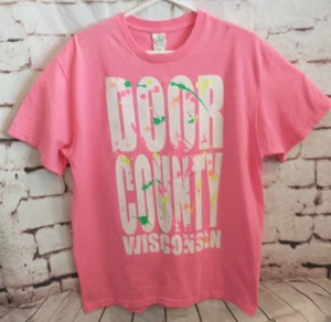 Vintage 80s Mens Sz Large Door County Neon Pink Short sleeve T Shirt Tee Delta - Picture 1 of 5