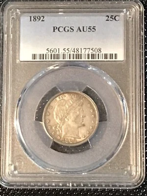 1892 Barber Quarter  PCGS AU55  **Some toning** - Image 1 of 4