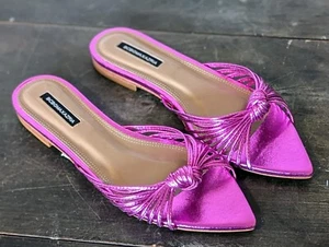 BCBG PINK METALLIC Vada LEATHER Slip-On Flat SANDALS Shoe Women Size 6-10 NIB - Picture 1 of 7