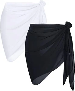 2 Pieces Women Beach Sarong Bathing Suit Wrap Skirt Sheer Bikini Swimsuit Cover - Picture 1 of 6