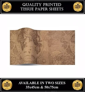 Alte Weltkarte Drucke Seidenpapier Blätter gemustert Babyparty Geschenkpapier - Bild 1 von 3