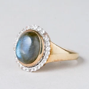 Silber Ring 925 vergoldet Blauer Stein Größe 60 (19,1 mm Ø) 4,82 g - Bild 1 von 10