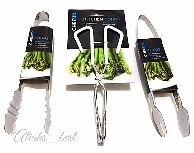 Chef Aid Tongs Food Serving Stainless Steel Chrome Finish Scissors Type Assorted - Image 1 of 2