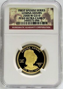 2008 W GOLD $10 LOUISA ADAMS 1/2oz SPOUSE PROOF COIN 6,581 MINTED NGC PF 69 UC - Picture 1 of 2