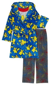 NWT 3 PC Kids Pokemon Pikachu Robe Pajamas Set Hoodie Bathrobe Boy Girl 6 8 10 - Picture 1 of 5