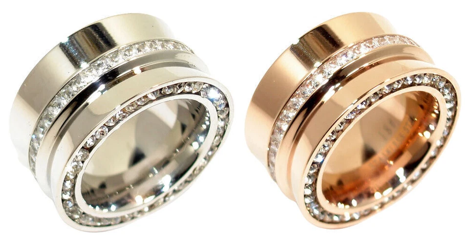 Edelstahlringe Damen Ring Wuchtig 14mm Massiv rose silber XXL Modern Zirkonia - Bild 1 von 4