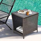 Outdoor Side Table Porch Square Patio Coffee Table W/ Storage Shelf