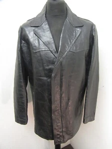 VINTAGE 70's FRENCH LEATHER WORK CHOR PEA TRENCH JACKET SIZE XL - Picture 1 of 17