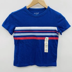 Cat & Jack Youth Boys XS 4/5 Short Sleeve Chest Striped T-Shirt in Blue 2382 - Picture 1 of 6
