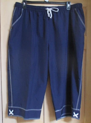 Pantalones Capris Para Mujer Plus 22W/24W Azul Oscuro Más Largos Poliéster Cintura Elástica Foto 1 de 4