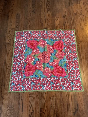 Тайский шелковый шарф Jim Thompson 100% шелк розовый сине-зеленый мотив розы 32 дюйма - Изображение 1 из 4