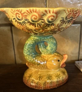 Italian Ceramic Hand Painted Pedestal Soap Trinket Dish Seashell Fish - Bild 1 von 3