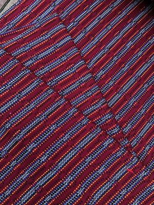 Guatemalan Ikat Fabric - Red Brocade  - 36 inches wide - hand woven  - Image 1 of 4