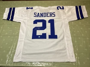 Camiseta deportiva de los vaqueros #21 Deion Sanders autógrafo con *calcomanía GTSM CERTIFICADO DE AUTENTICIDAD* FIRMADA - Imagen 1 de 6