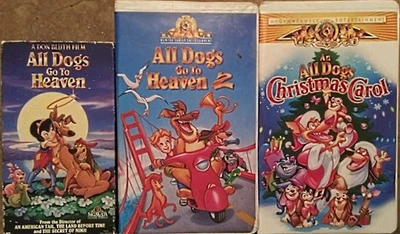 All Dogs Go To Heaven 1 2 & Christmas Carol 3 VHS Tape Set Lot - Image 1 of 4