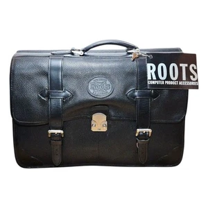 Roots Vintage Leather Messenger Briefcase Laptop Crossbody Waterproof Bag Black - Picture 1 of 19