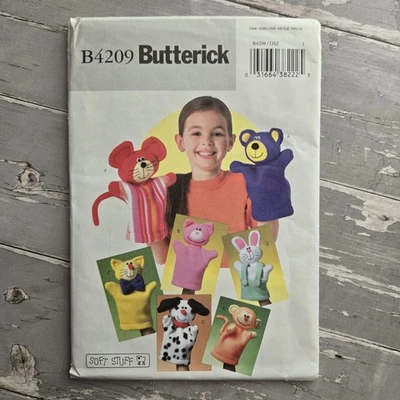 Butterick 4209 Animal Hand Puppets Bear Pig Cat Dog Monkey Sewing Pattern Uncut - Image 1 of 3