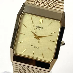 Seiko Dolce Octagon Analog Quarz Uhr Champagner Gold mit Edelstahl Mesh Band - Bild 1 von 9