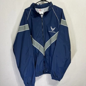 US AIR FORCE Jacket Mens 3XL Blue Nylon Reflective Hooded Windbreaker Lined Coat - Picture 1 of 6