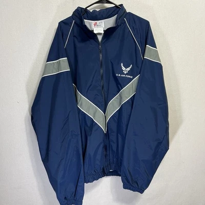 US AIR FORCE Jacket Mens 3XL Blue Nylon Reflective Hooded Windbreaker Lined Coat - Image 1 of 4