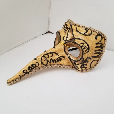 ADULTO Veneciano Dorado Amarillo con Acentos Negros Máscara de Pico Nariz Larga Nuevo con Etiquetas Foto 1 de 4