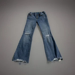 Thereabouts Girls Flare Jeans Sz 7 Distressed Dark Wash Adj Waist Bootcut Cute - Picture 1 of 13