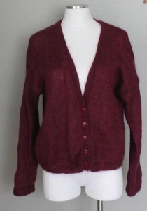 Vintage 80s Burgundy Mohair V neck cardigan Sweater XL Fuzzy Kurt Cobain Cozy - Picture 1 of 5