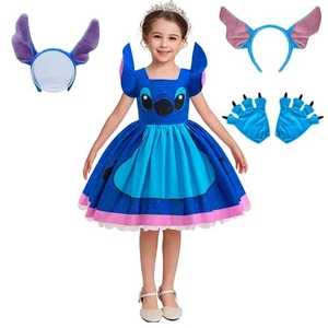 2025 Girls Lilo Angel Stitch Costume Skirt Princess Party Cosplay Fancy Dress - Picture 1 of 22