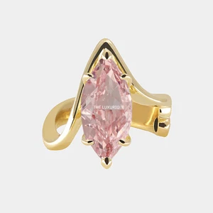 Gold Ring 2.05 Ct IGI Lab Grown Marquise Diamond 14K Yellow Fancy Intense Pink - Picture 1 of 9