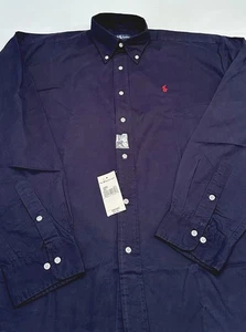 NWT Ralph Lauren Mens Polo Long Sleeve Button Down Shirt 2X XXL Solid Navy Blue - Picture 1 of 6