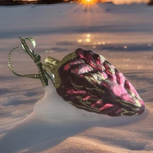 Vintage Rose Bud Glass Ornament Elegant Gold Cap Christmas Tree Decor 3.5" - Picture 1 of 9