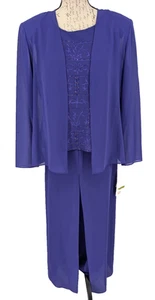 R & RICHARDS Embellished Tank Pants Sheer Jacket Grape NWT Cruise Size 14 - Picture 1 of 22