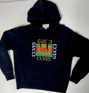 Authentic Men Sz Medium Gucci Logo-Print Cotton Designer Jersey Hoodie Sweater - Picture 1 of 11