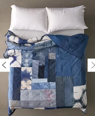 UO URBAN RENEWAL Blue Denim Embroidered Quilt Comforter Size TWIN 64x78 in - Image 1 of 4