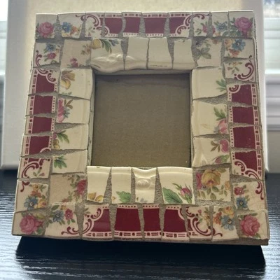 Vtg Photo Frame, Mosaic Tile, Flowers, Blue, Pink, Home Decor, Boho, Romantic - Image 1 of 4