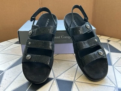 全新带盒 ARAVON 女式 3 带黑色凉鞋 9 码中号从未穿过 — 第 1/4 张图片