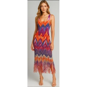 Maxi Vestido Largo Tie Dye Espalda Corredora Sin Mangas Naranja Púrpura Azul Boho Hippie - Imagen 1 de 7