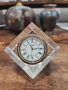 VTG Waterford Crystal Quartz Desk Clock 3.5” Cube Paperweight Ireland Runs Great - Picture 1 of 5