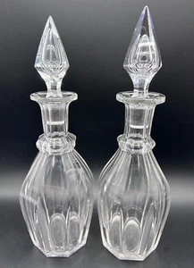Pair of Hawkes Crystal 13" Tall Cut Glass 8-Panel Decanter Bottle Set + Stoppers - Picture 1 of 11