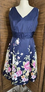 Cold Water Creek Fit And Flare Dress Navy & Floral Size 12P - Picture 1 of 8