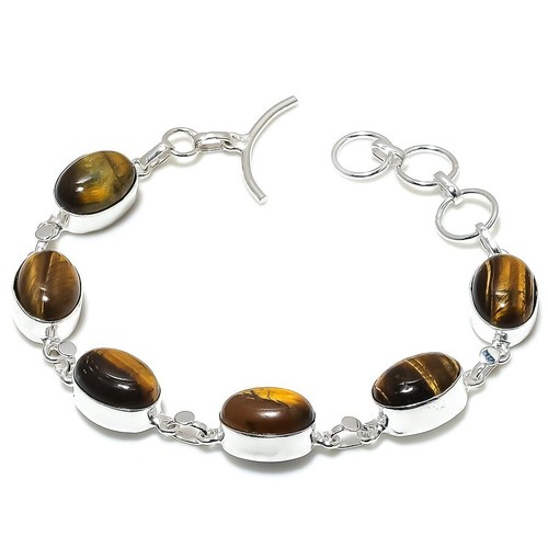 VALENTINO Bracciale gioiello in argento sterling 925 fatto a mano con pietre preziose occhio di tigre misura 7 8''