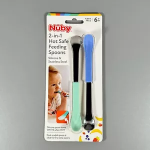 Nuby 2-in-1 Hot Safe Feeding Spoons: Dual-Ended Silicone & Stainless Steel - Picture 1 of 3