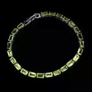 8Ct Emerald Cut Lab Created Peridot Tennis Bracelet in 14K White Gold Plated - Picture 1 of 3