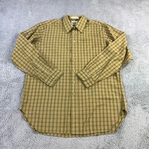 Vintage Woolrich Shirt Mens Large Button Up Green Yellow Dagger Collar Poly Blen - Picture 1 of 12