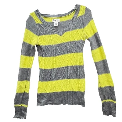 Suéter pequeño para mujer S.O. Gris y Amarillo Rayas Tejido Manga Larga Y2K Retro Foto 1 de 4